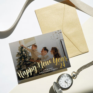 Modern Minimalist Photo New Year Real Foil Holiday Card