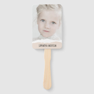 Modern Minimalist Photo & Perosnalized Text Pink Hand Fan