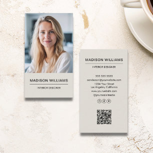 Modern Minimalist Photo QR Social Media Business Card