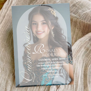 Modern & Minimalist Photo Quinceanera Gold White Invitation