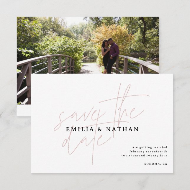 Modern Minimalist Photo Save The Date  (Front/Back)