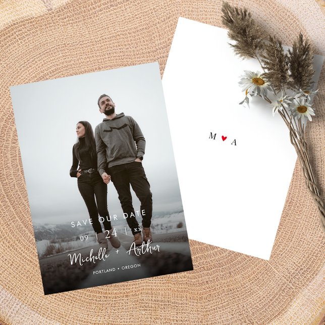 Modern Minimalist Photo Save the Date Card (Personalized Minimalist Monogram Wedding Save the Date )