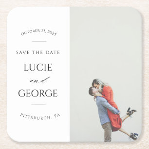Modern Minimalist Photo Save the Date Coaster