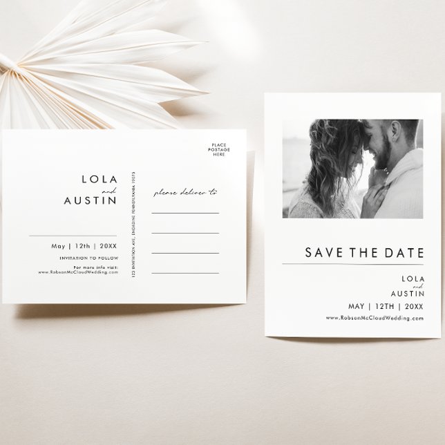 Modern Minimalist Photo Save The Date Postcard (Creator Uploaded)