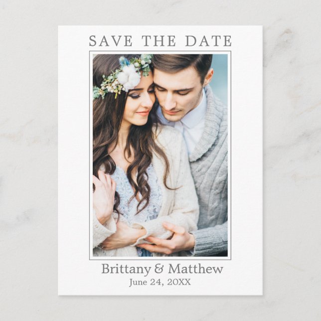 Modern Minimalist Photo Save the Date Postcard (Front)