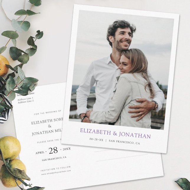 Modern Minimalist Photo Save the Date Wedding Invitation Postcard (Creator Uploaded)