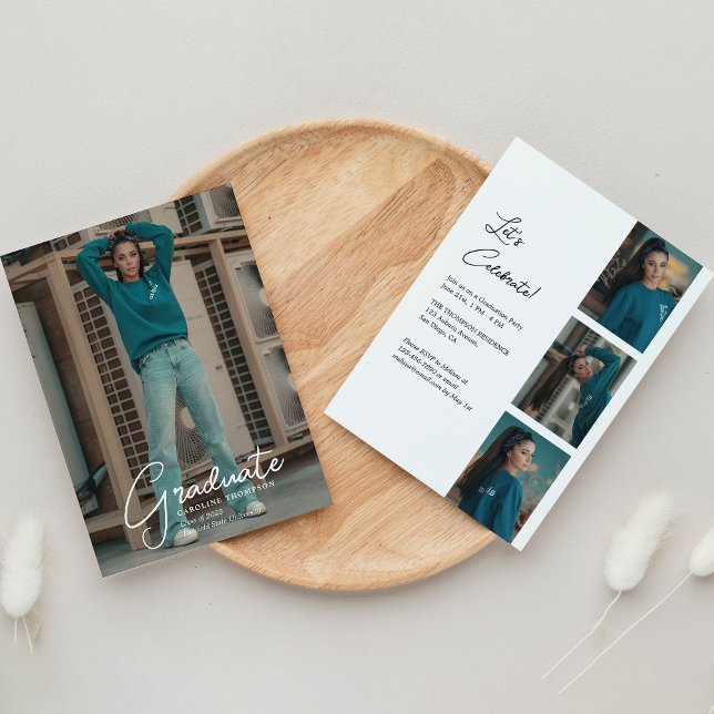 Modern Minimalist Photo & Script Graduation Party Invitation (Creator Uploaded)