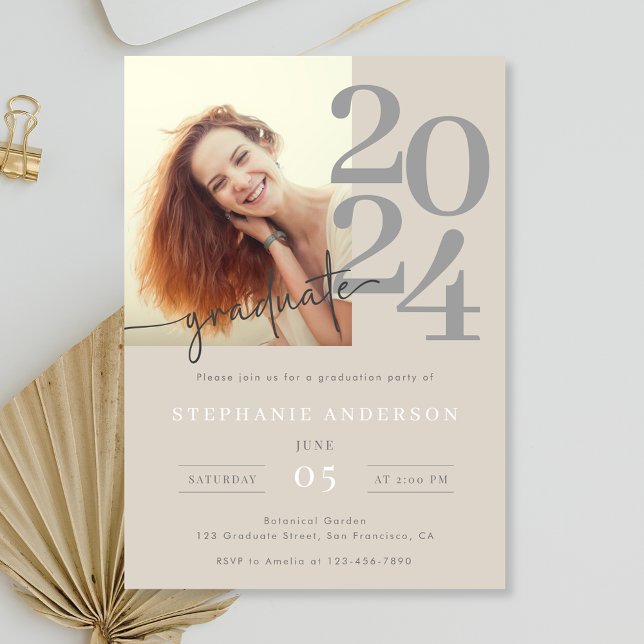 Modern Minimalist Photo Script Graduation Party Invitation (Creator Uploaded)