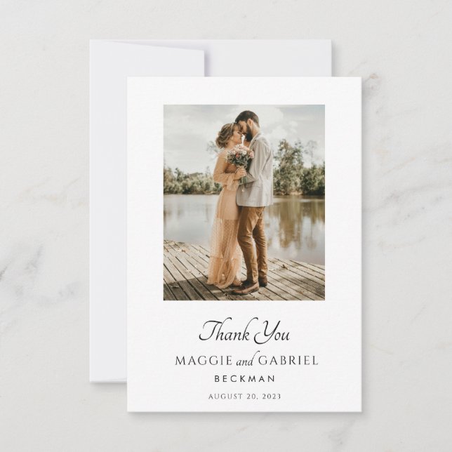 Modern Minimalist Photo Script Serif Wedding Thank You Card (Front)