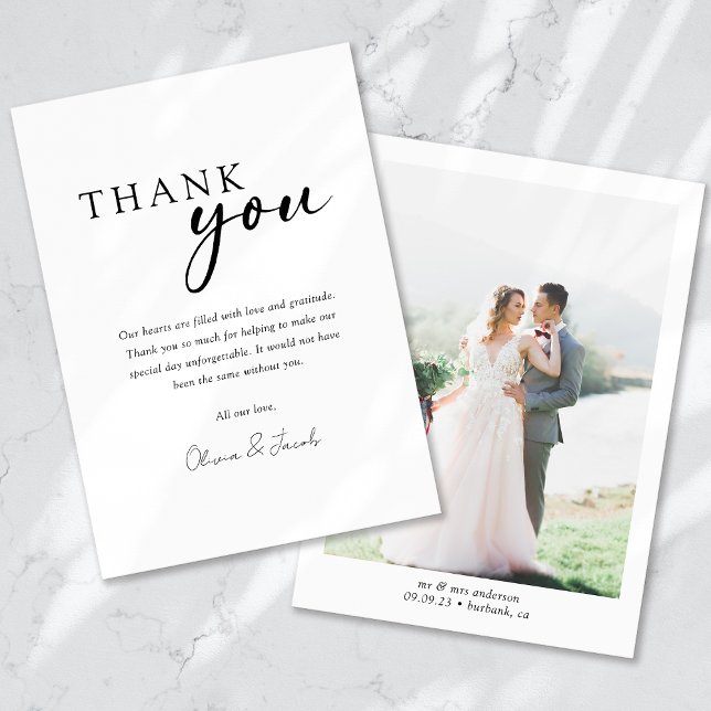 Modern Minimalist Photo Script Wedding Thank You Card (Creator Uploaded)