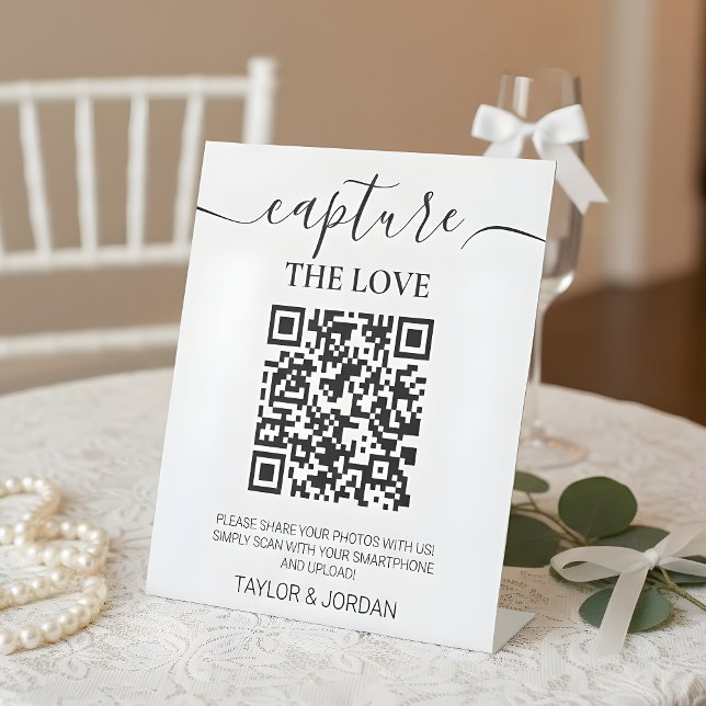 Modern Minimalist Photo Sharing QR Code Pedestal Sign (Creator Uploaded)