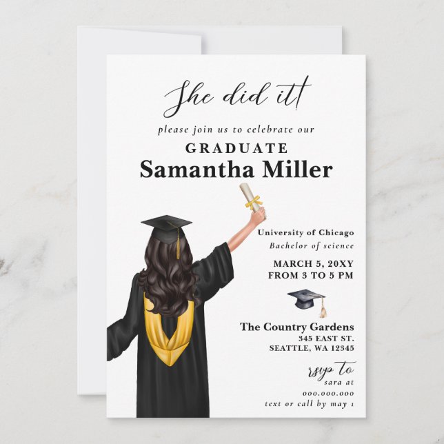 Modern Minimalist Photo She Did It Graduation Invitation (Front)