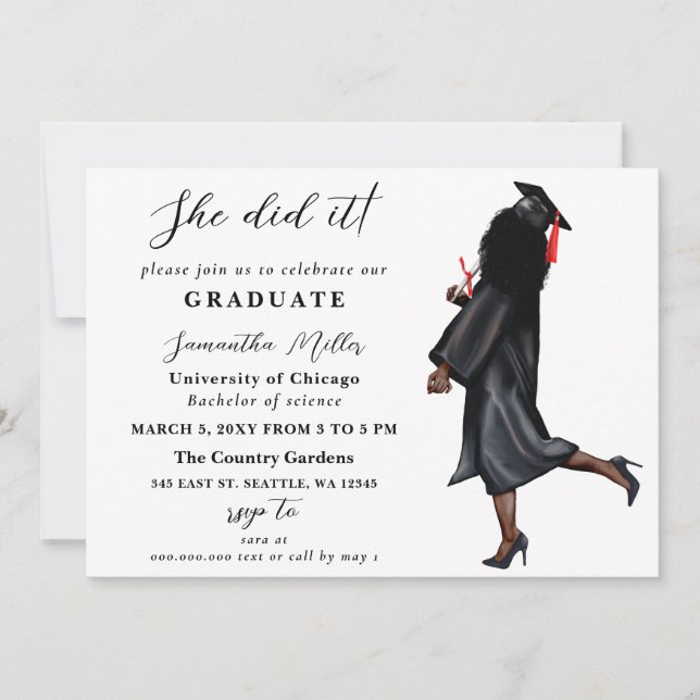 Modern Minimalist Photo She Did It Graduation Invitation (Front)