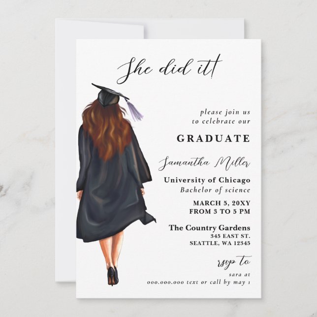 Modern Minimalist Photo She Did It Graduation Invitation (Front)