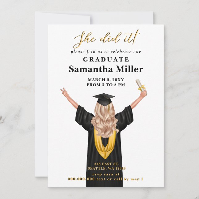 Modern Minimalist Photo She Did It Graduation Invitation (Front)