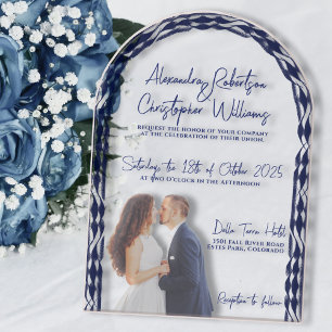 Modern Minimalist Photo & Sleek Script Wedding Acrylic Invitations
