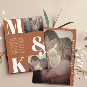 Modern Minimalist Photo Wedding Bold Monogram Invitation