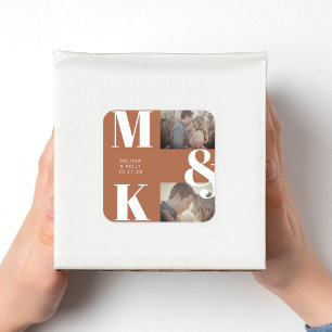 Modern Minimalist Photo Wedding Bold Monogram Square Sticker