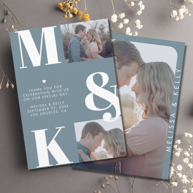 Modern Minimalist Photo Wedding Bold Monogram Thank You Card (Creator Uploaded)