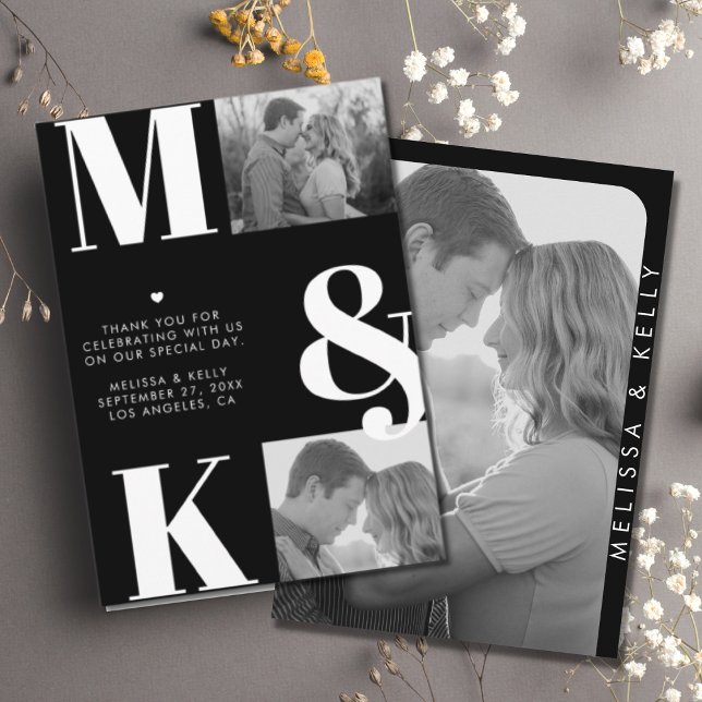 Modern Minimalist Photo Wedding Bold Monogram Thank You Card (Creator Uploaded)