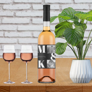 Modern Minimalist Photo Wedding Bold Monogram Wine Label