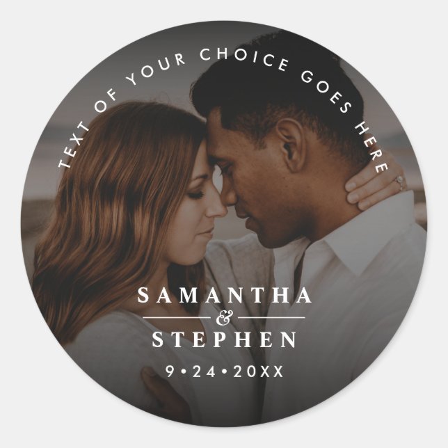 Modern Minimalist Photo Wedding Custom Text Classic Round Sticker (Front)