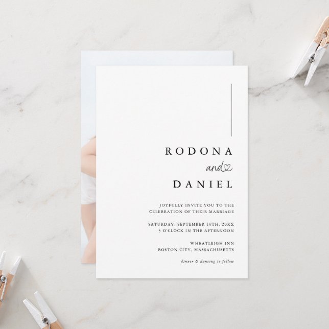 Modern Minimalist Photo Wedding Invitation (Front/Back In Situ)