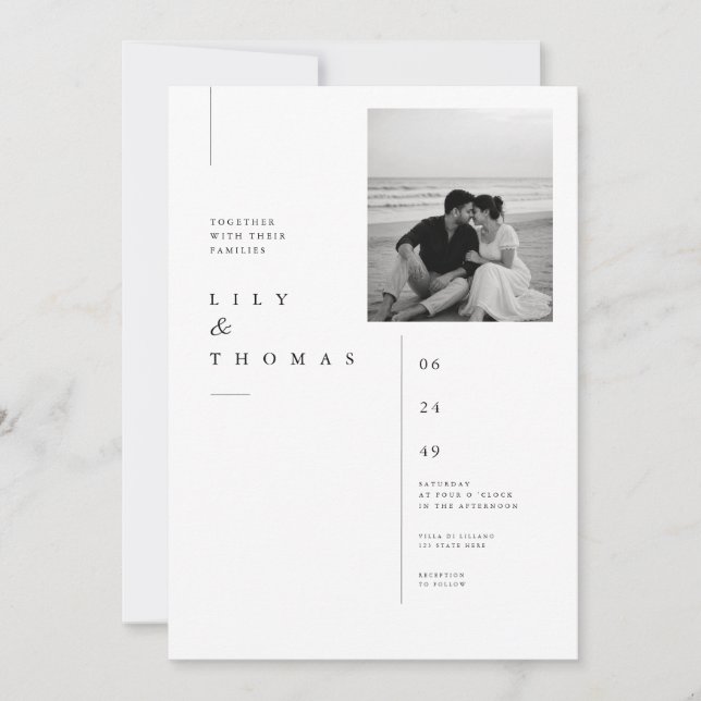 Modern Minimalist Photo Wedding Invitation Design. (Front)