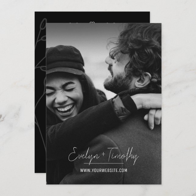 Modern Minimalist Photo Wedding Invite, Black Back Invitation (Front/Back)