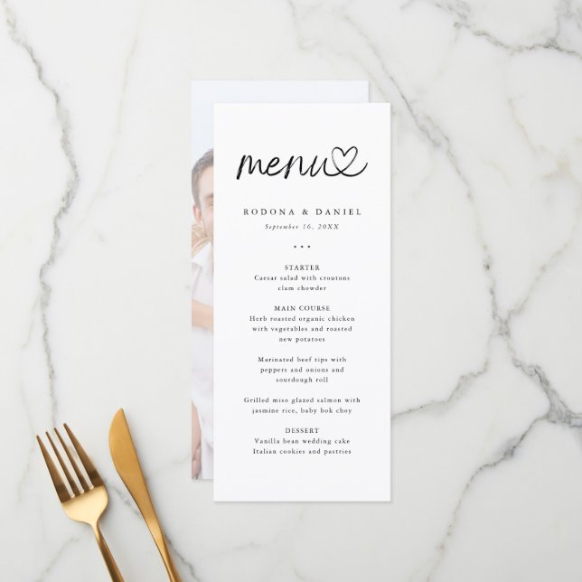 Modern Minimalist Photo Wedding Menu (Front/Back In Situ)