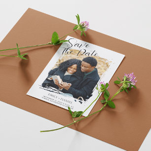 Modern Minimalist Photo Wedding Save the Date Holiday Card