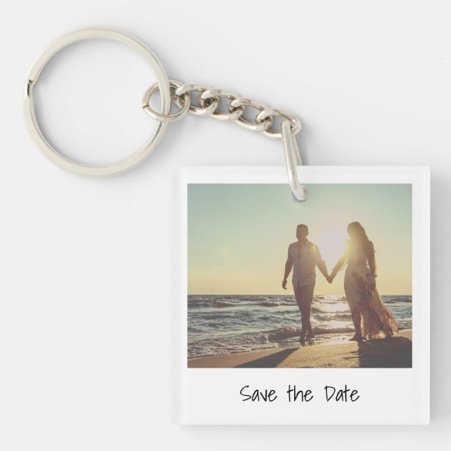 Modern Minimalist Photo Wedding Save the Date Key Ring (Front)