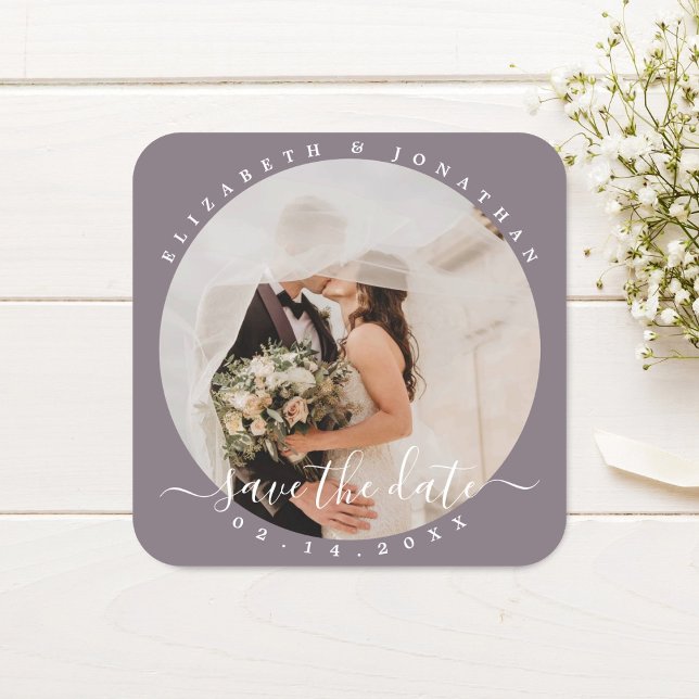 Modern Minimalist Photo Wedding Save The Date Square Sticker (Creator Uploaded)