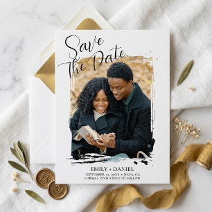 Modern Minimalist Photo Wedding Save the Date Thank You Card