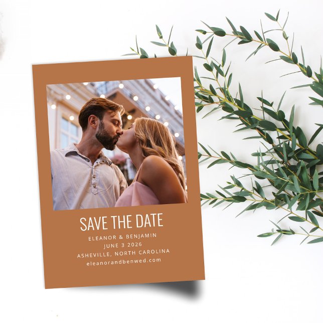 Modern Minimalist Photo Wedding Terracotta Save The Date (Creator Uploaded)