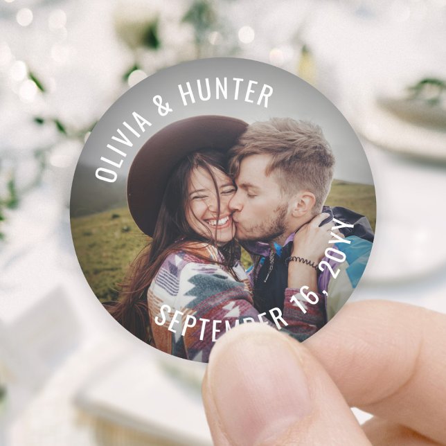 Modern Minimalist Photo Wedding Thank You Favour Classic Round Sticker (Creator Uploaded)