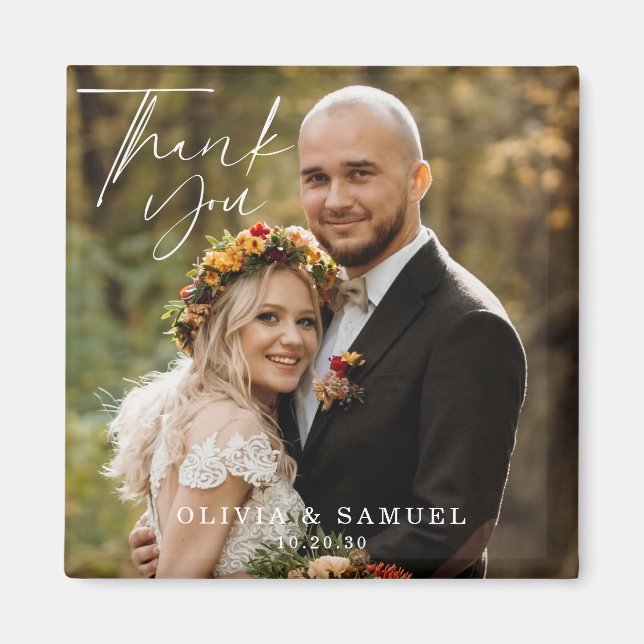 Modern Minimalist Photo Wedding Thank You Magnet (Front)