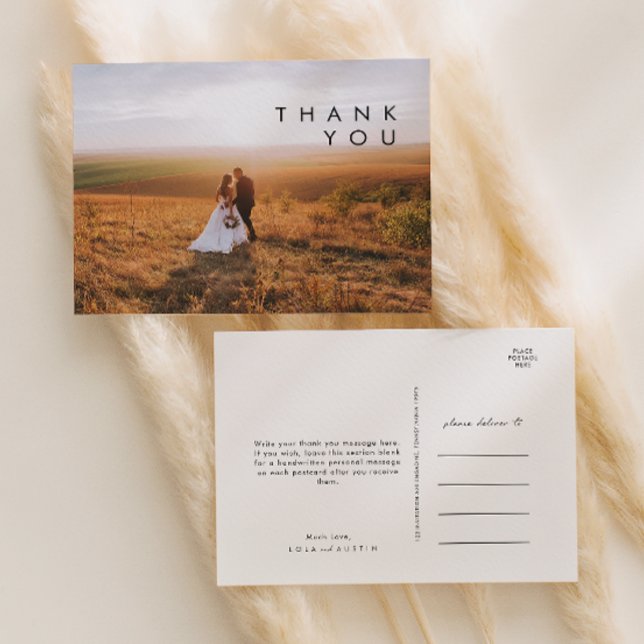 Modern Minimalist Photo Wedding Thank You Postcard (Creator Uploaded)