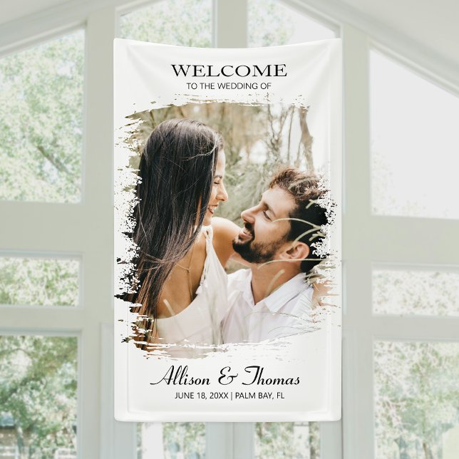 Modern Minimalist Photo Wedding Welcome Banner (Add elegance to your wedding with a fancy vertical banner, perfect for stunning decor and photos!)