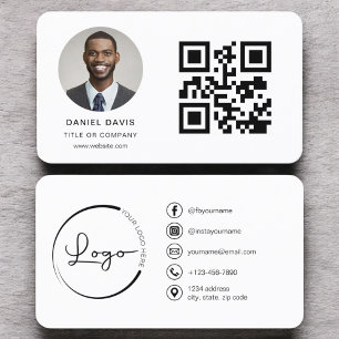 Modern Minimalist Photo with QR Code Social Media Business Card