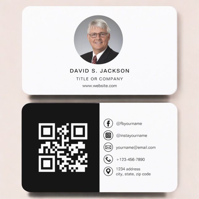 Modern Minimalist Photo with QR Code Social Media Business Card (Creator Uploaded)