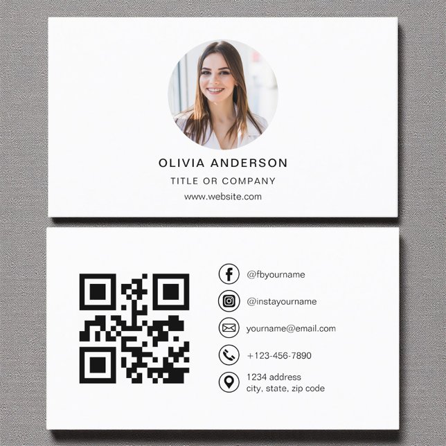 Modern Minimalist Photo with QR Code Social Media Business Card (Creator Uploaded)