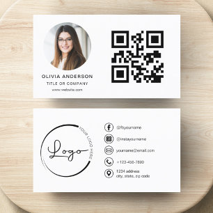 Modern Minimalist Photo with QR Code Social Media Business Card