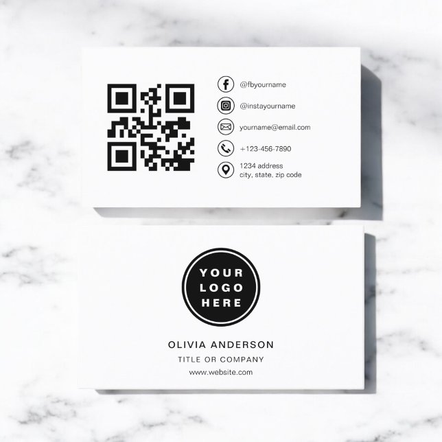 Modern Minimalist Photo with QR Code Social Media Business Card (Creator Uploaded)