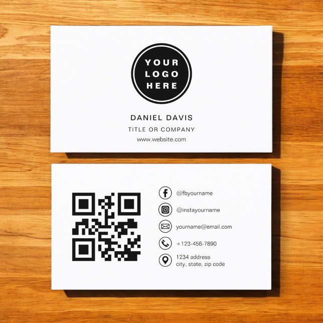 Modern Minimalist Photo with QR Code Social Media Business Card (Creator Uploaded)