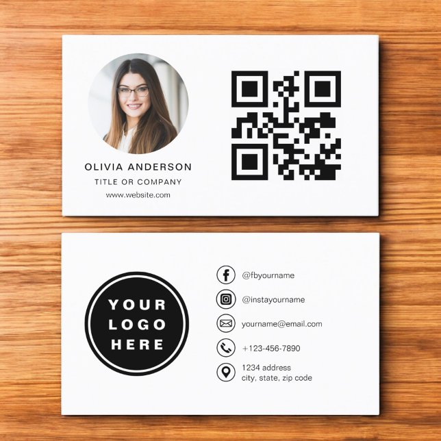 Modern Minimalist Photo with QR Code Social Media Business Card (Creator Uploaded)