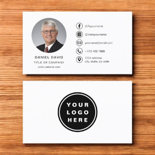 Modern Minimalist Photo with Social Media Icons Business Card