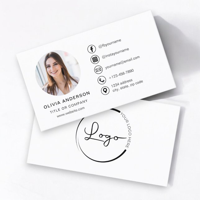 Modern Minimalist Photo with Social Media Icons Business Card (Creator Uploaded)