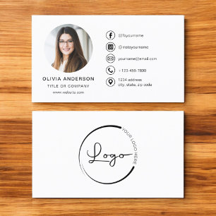 Modern Minimalist Photo with Social Media Icons Business Card