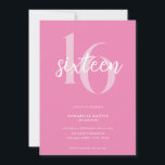 Modern Minimalist Pink 16th Birthday Invitation<br><div class="desc">Modern minimalist 16th birthday invitation featuring simple design with chic typography and elegant script.</div>